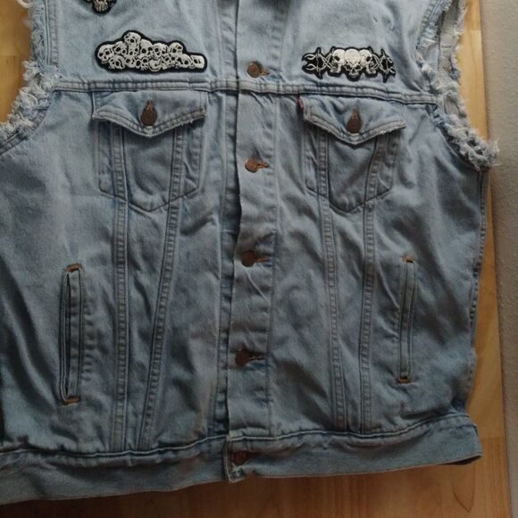 Vintage Levi's Custom Harley-Davidson Patches Denim Jacket Vest Cut Off - Picture 3 of 9